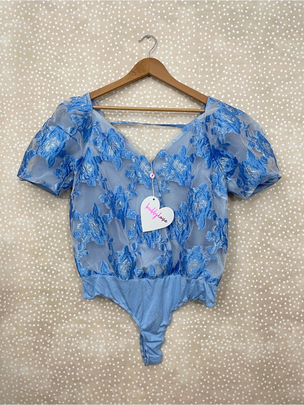 Buddy Love womens blue floral bodysuit size L tea garden coquette cottage